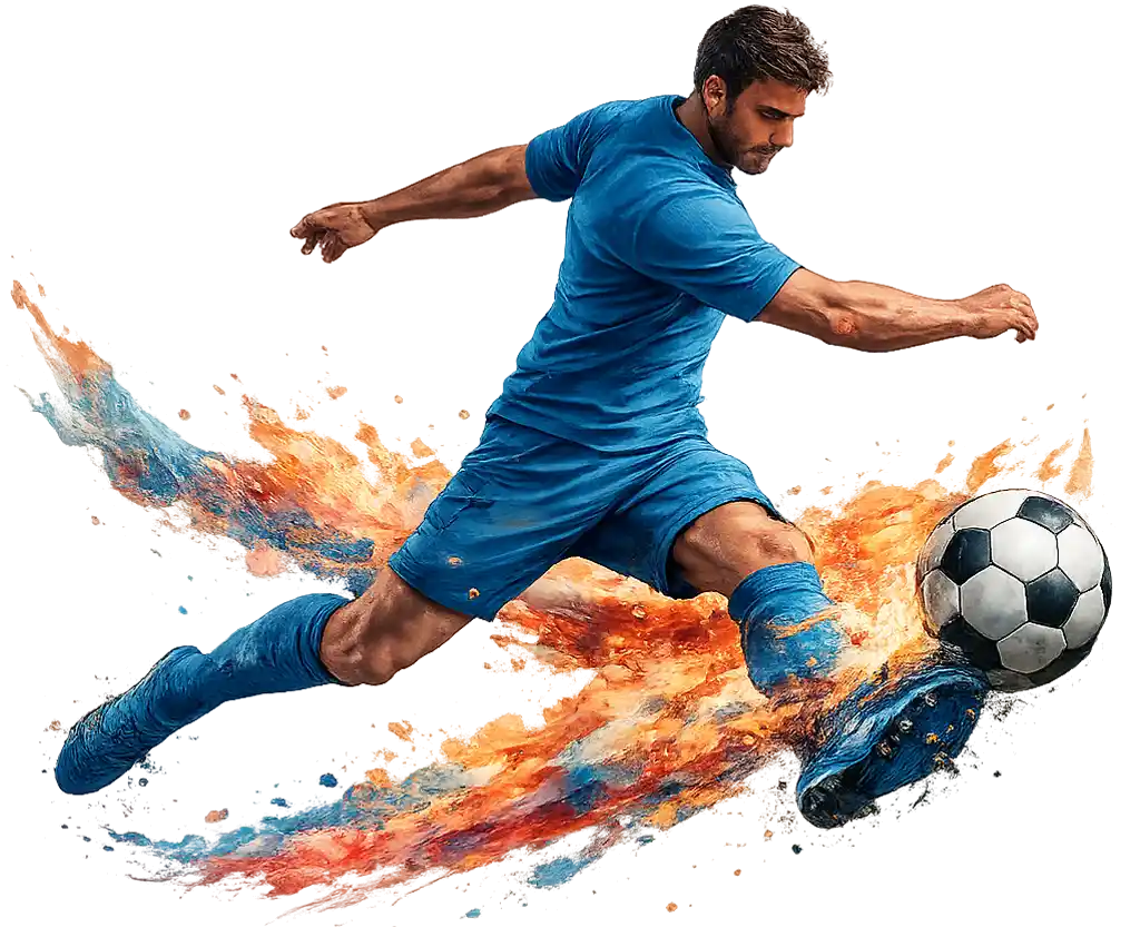 Jogador de futebol chutando bola em destaque para apostas esportivas 1XBET Brasil com Brasileirão, Libertadores e ligas europeias